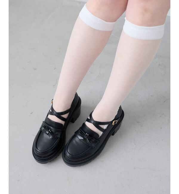  「取り外しリボンクロスローファー」|ローファー|