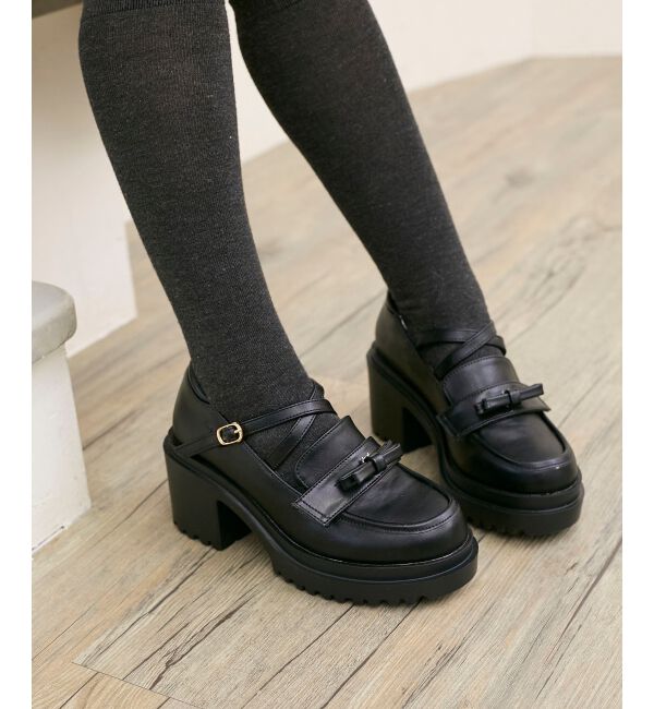  「取り外しリボンクロスローファー」|ローファー|