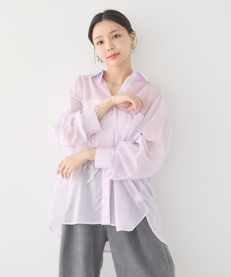 earth music&ecology「バックドロストシアーストライプオーバーシャツ」|シャツ・ブラウス|