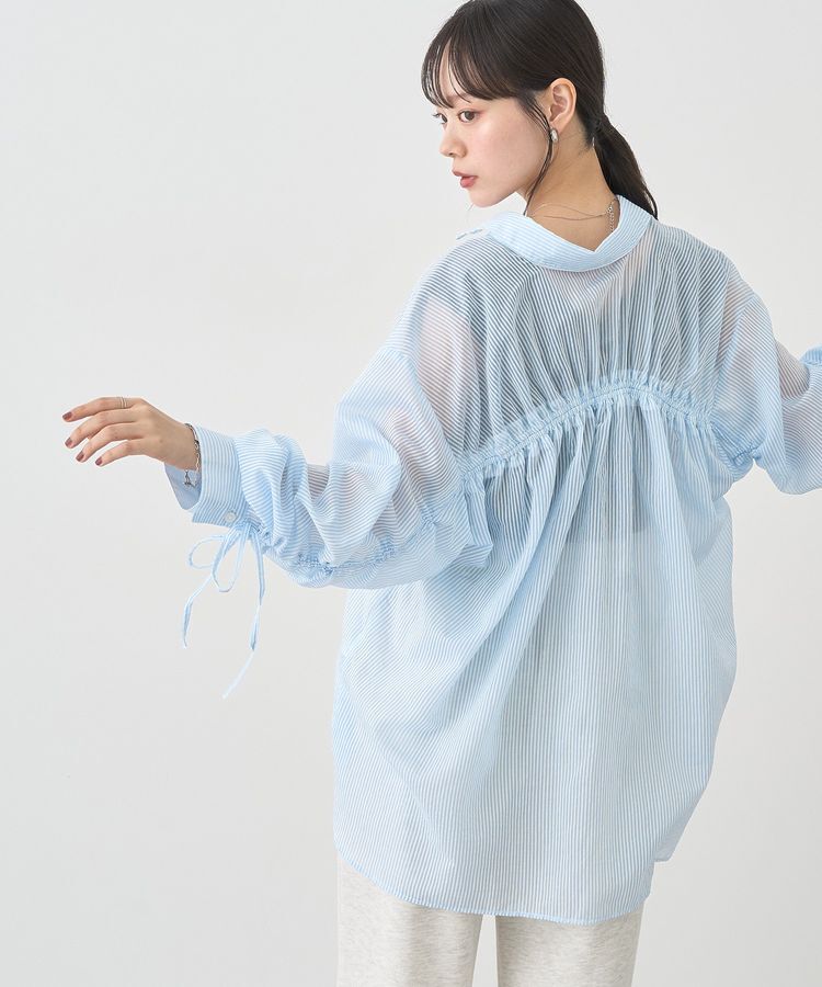 earth music&ecology「バックドロストシアーストライプオーバーシャツ」|シャツ・ブラウス|ストライプサックス