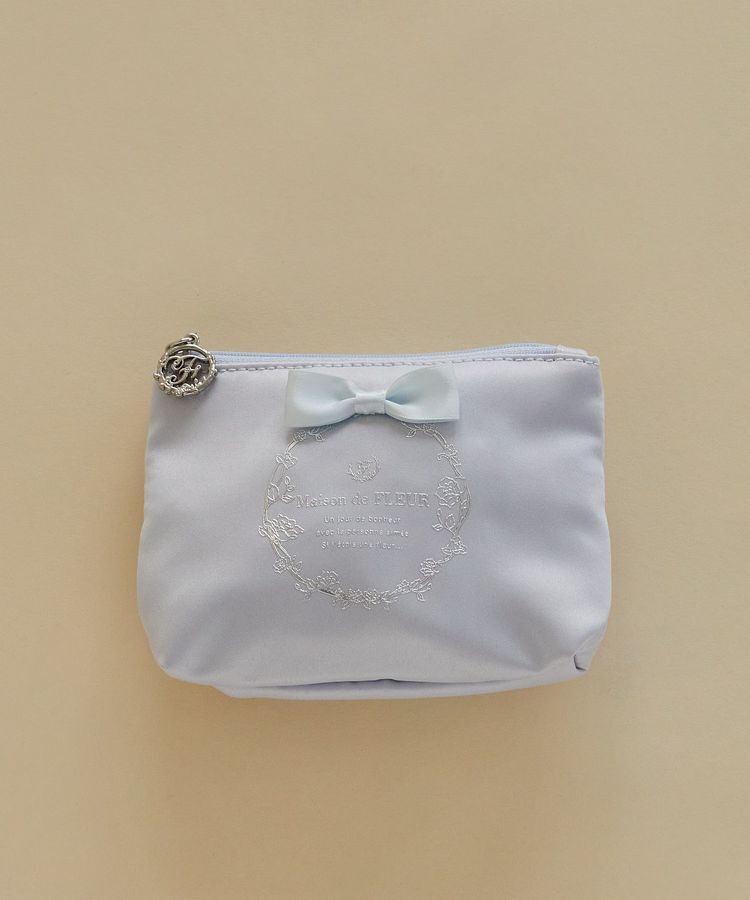 Maison de FLEUR「サテンリボンティッシュケース」|ポーチ|ライトブルー