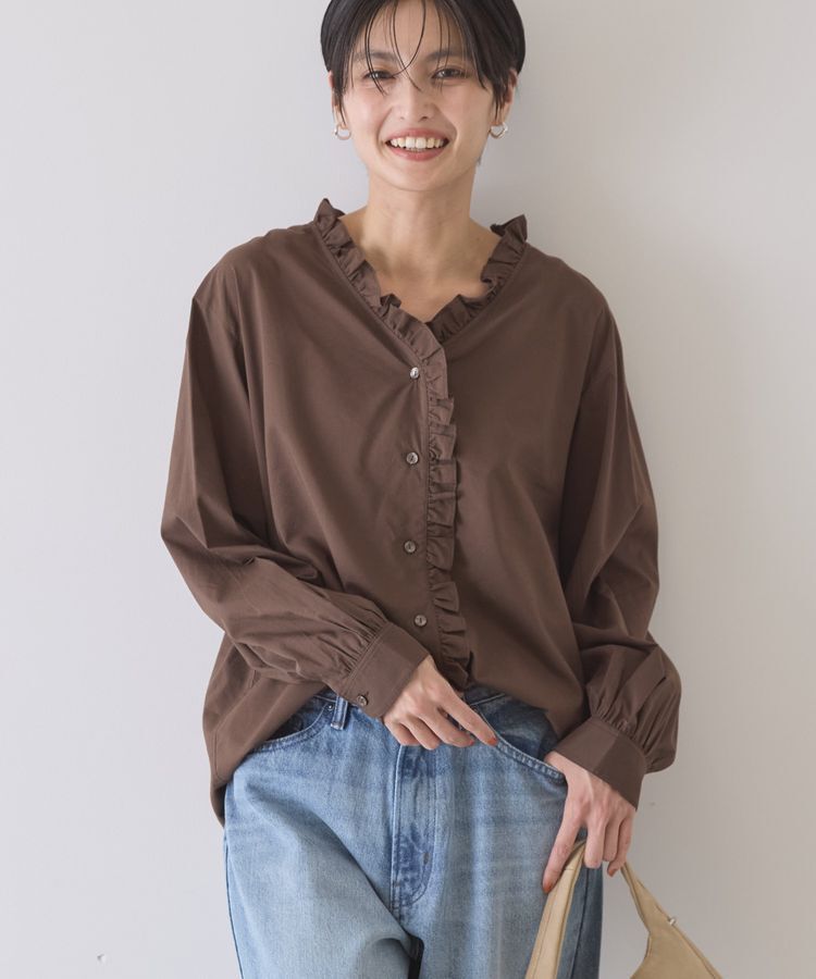 AMERICAN HOLIC「フリルVネックブラウス」|シャツ・ブラウス|Brown