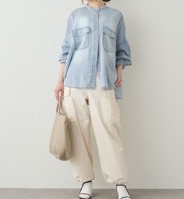  「シアーデニムバンドカラーブラウス」|シャツ・ブラウス|