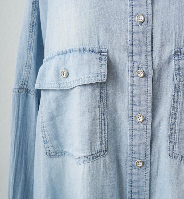  「シアーデニムバンドカラーブラウス」|シャツ・ブラウス|