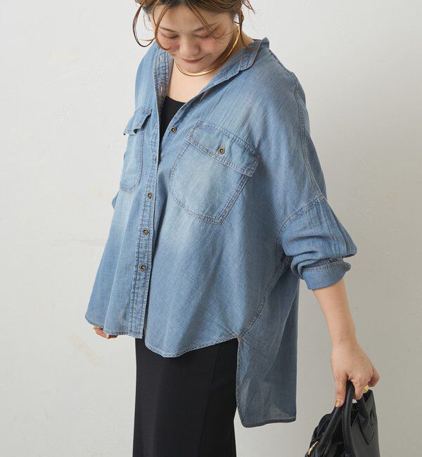  「シアーデニムバンドカラーブラウス」|シャツ・ブラウス|