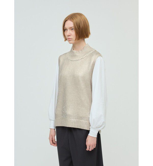 mizuiro ind「mizuiro ind 箔プリントハイネックベスト」|ニット・セーター|