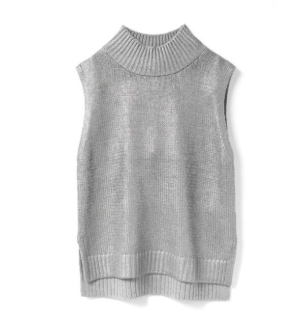 mizuiro ind「mizuiro ind 箔プリントハイネックベスト」|ニット・セーター|グレー