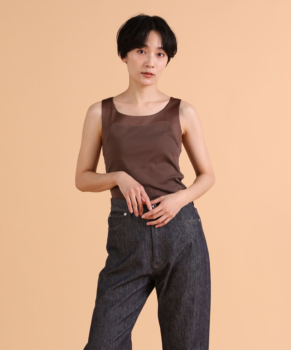 DAY by DAY it&rsquo;s international「サテン切り替えタンクトップ《スビン綿MIXフライス》」|タンクトップ|ダークブラウ 4