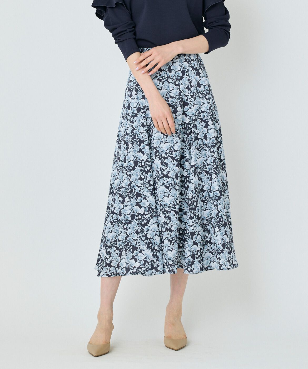 7-IDconcept.「《大きいサイズ》切り替えマーメイドスカート」|フレア|ネイビー