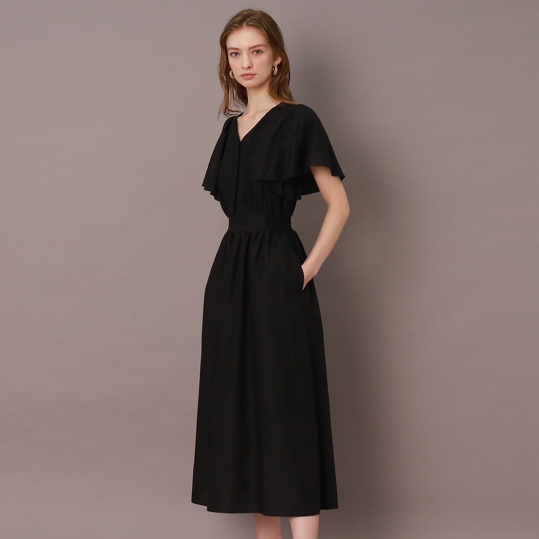 DRESSTERIOR「【袖コンシャス/洗える/ウエストゴム】フレアスリーブウエストシャーリングワンピース」|ワンピース|