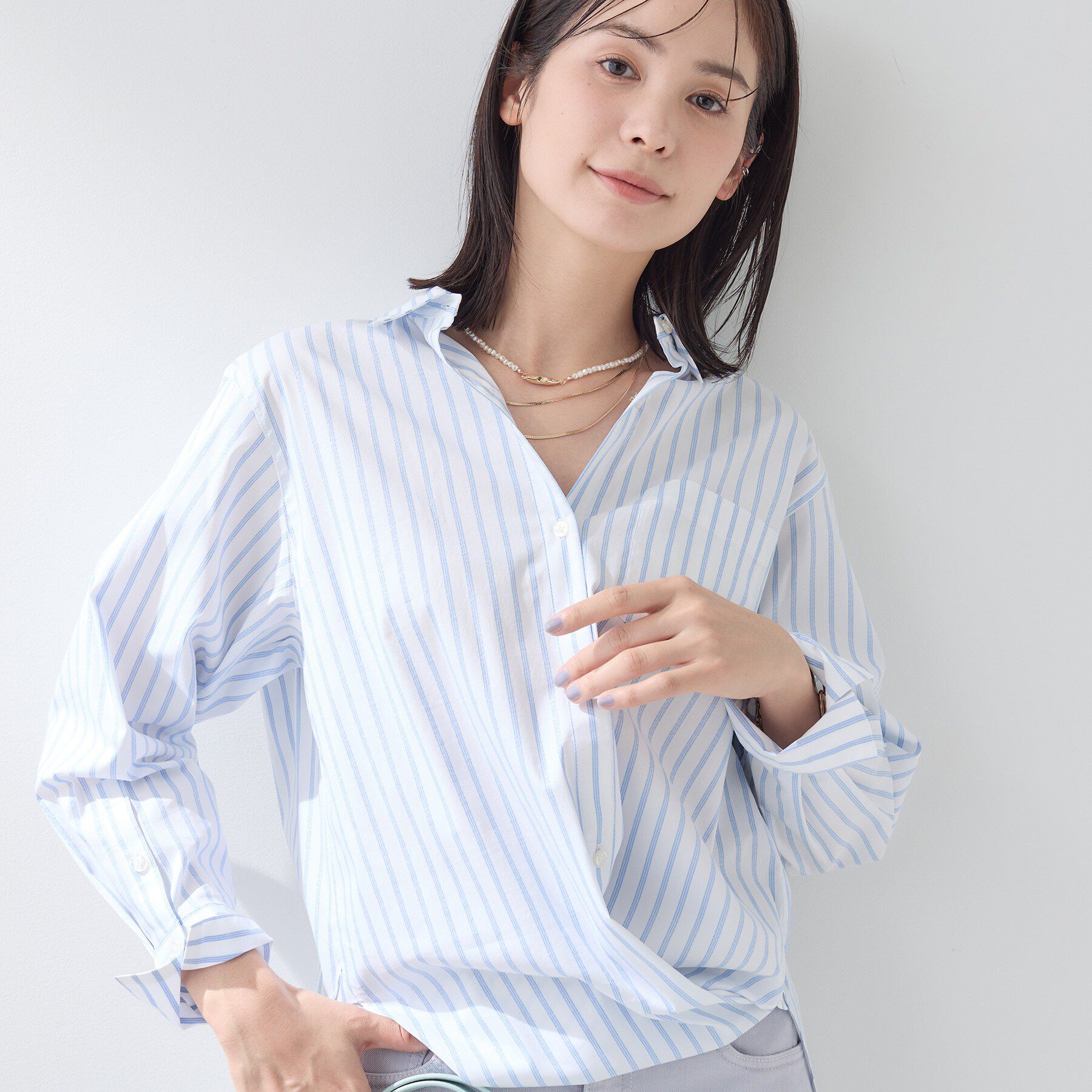 INDIVI「【2WAY／洗える】ラメストライプ コットン混シャツ」|シャツ・ブラウス|