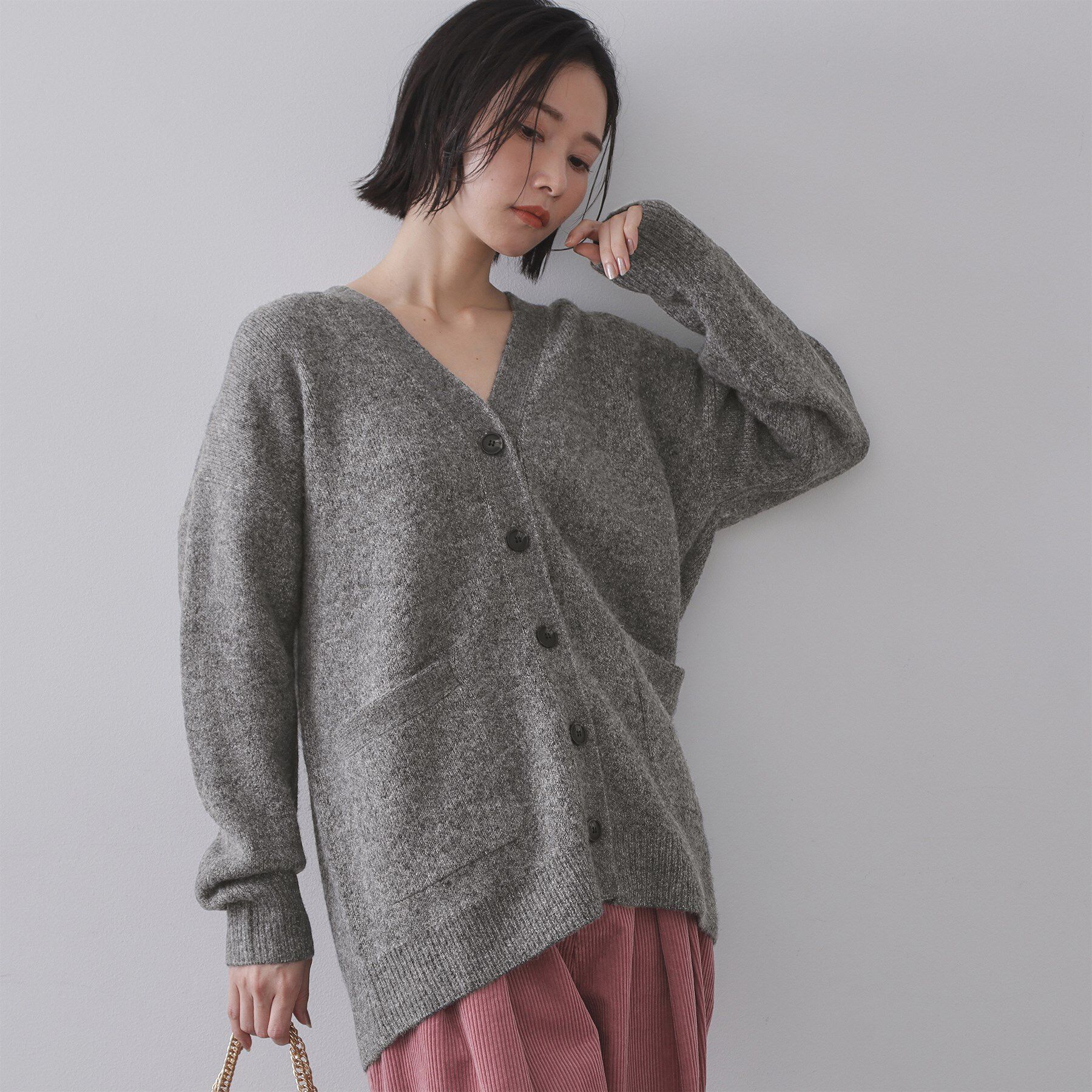 OPAQUE.CLIP「Vネックニットカーディガン／セットアップ対応可【洗濯機OK】」|カーディガン|チャコールグレー(0