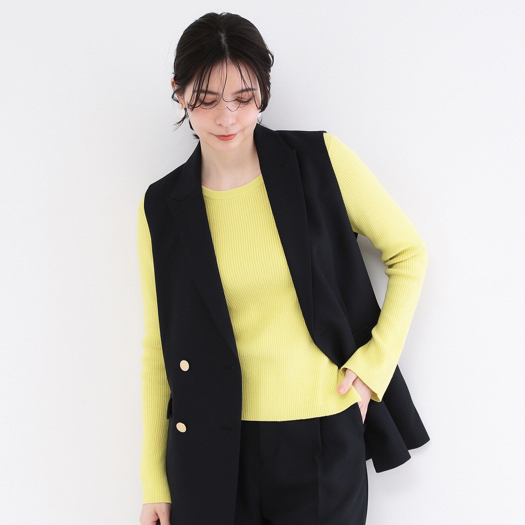 OPAQUE.CLIP「《ツインセット》ビスチェベスト&times;リブニット【洗濯機OK】」|ニット・セーター|