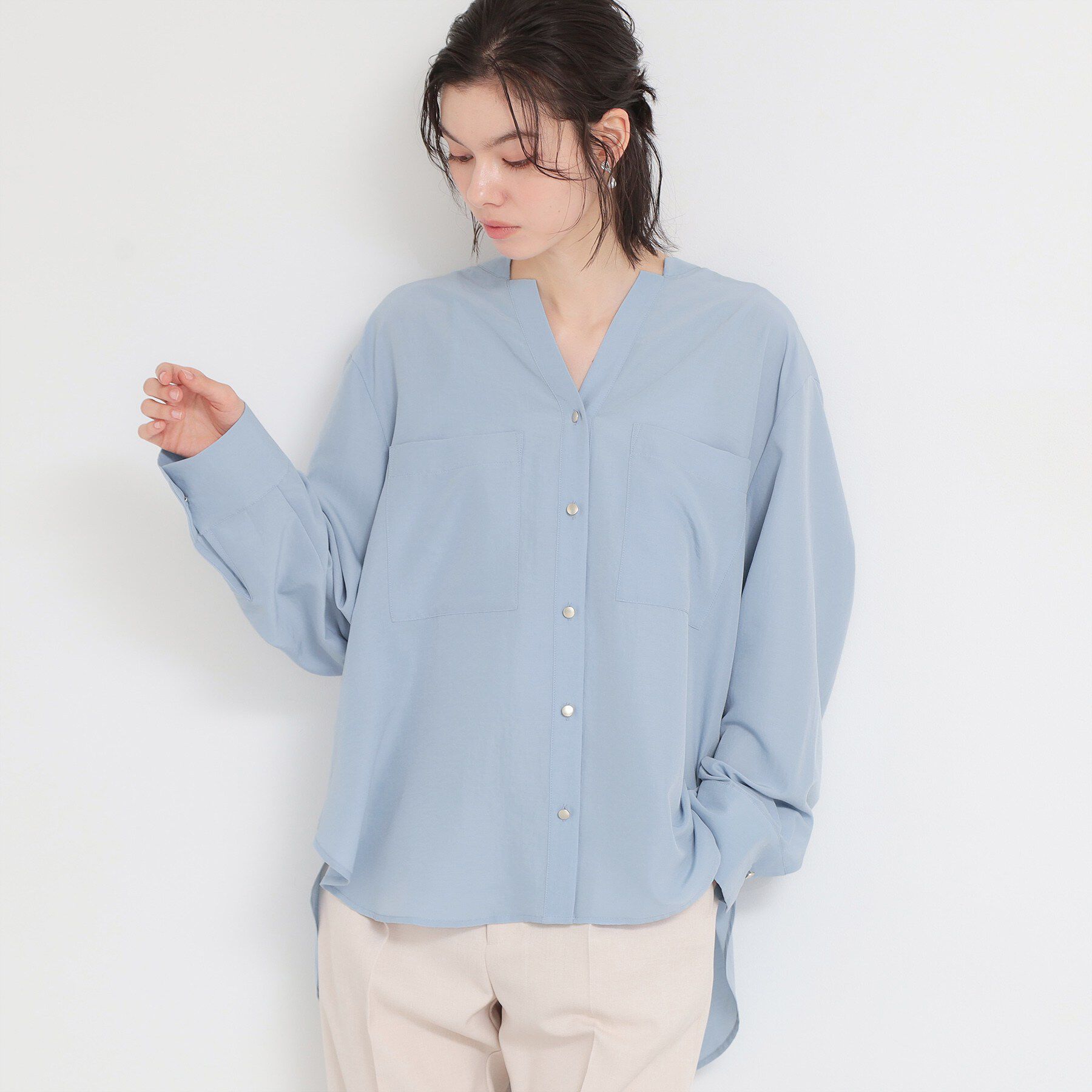 THE SHOP TK「【刻みネックですっきり見え】Wポケット金ボタンシャツ」|シャツ・ブラウス|