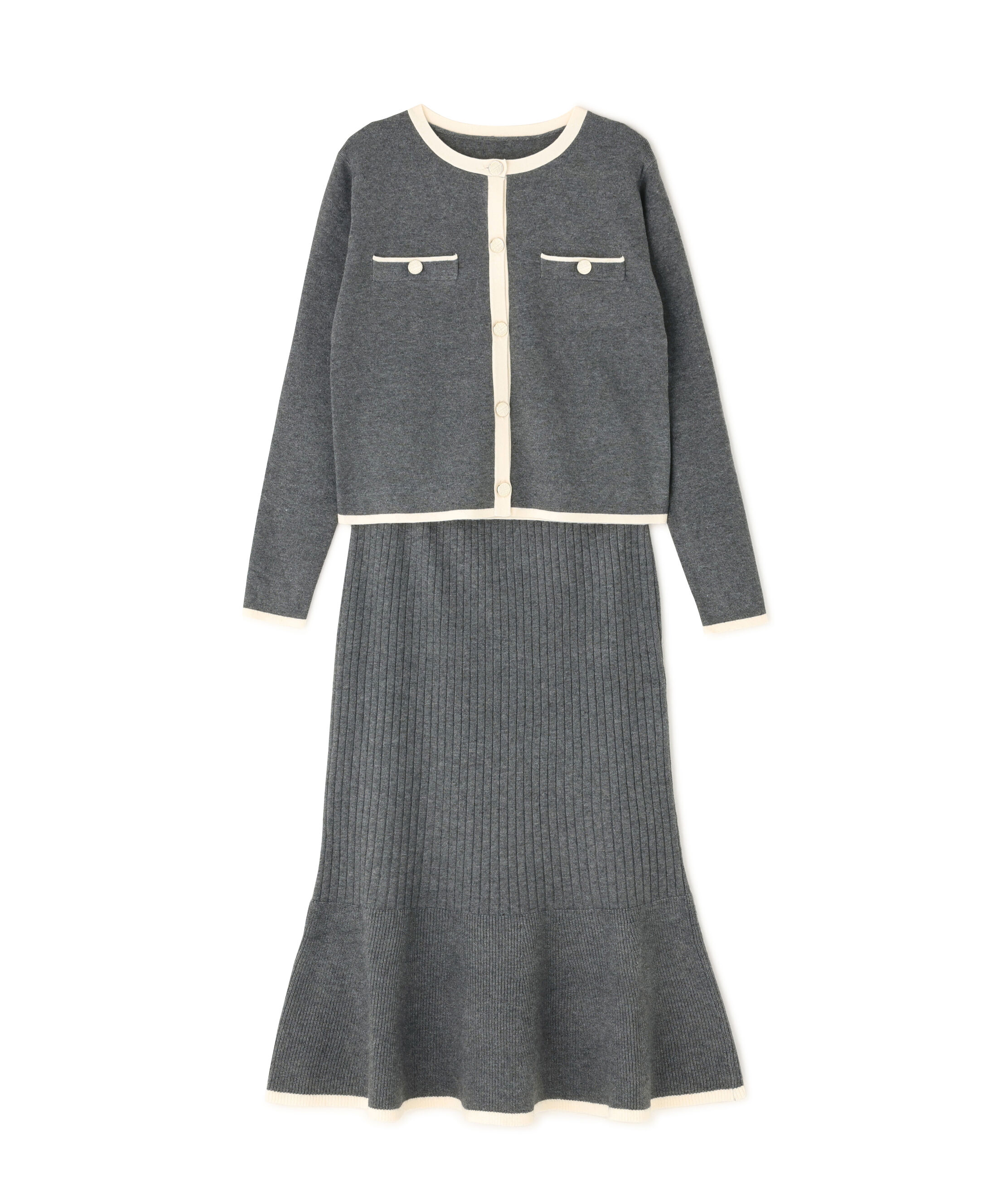  「バイカラーニットジャケット＆スカート」|ワンピース|