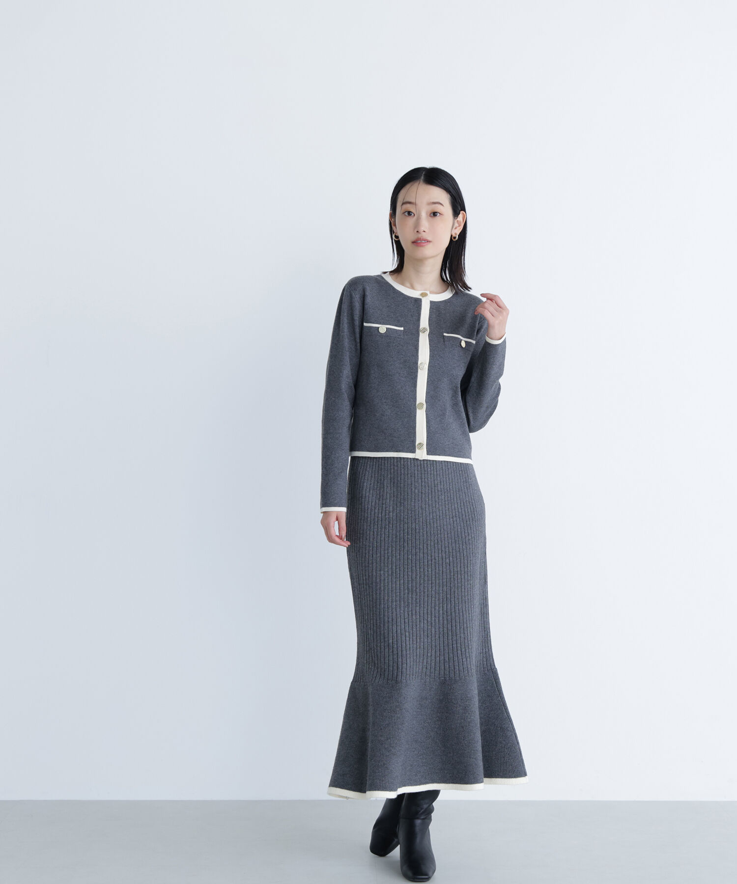  「バイカラーニットジャケット＆スカート」|ワンピース|