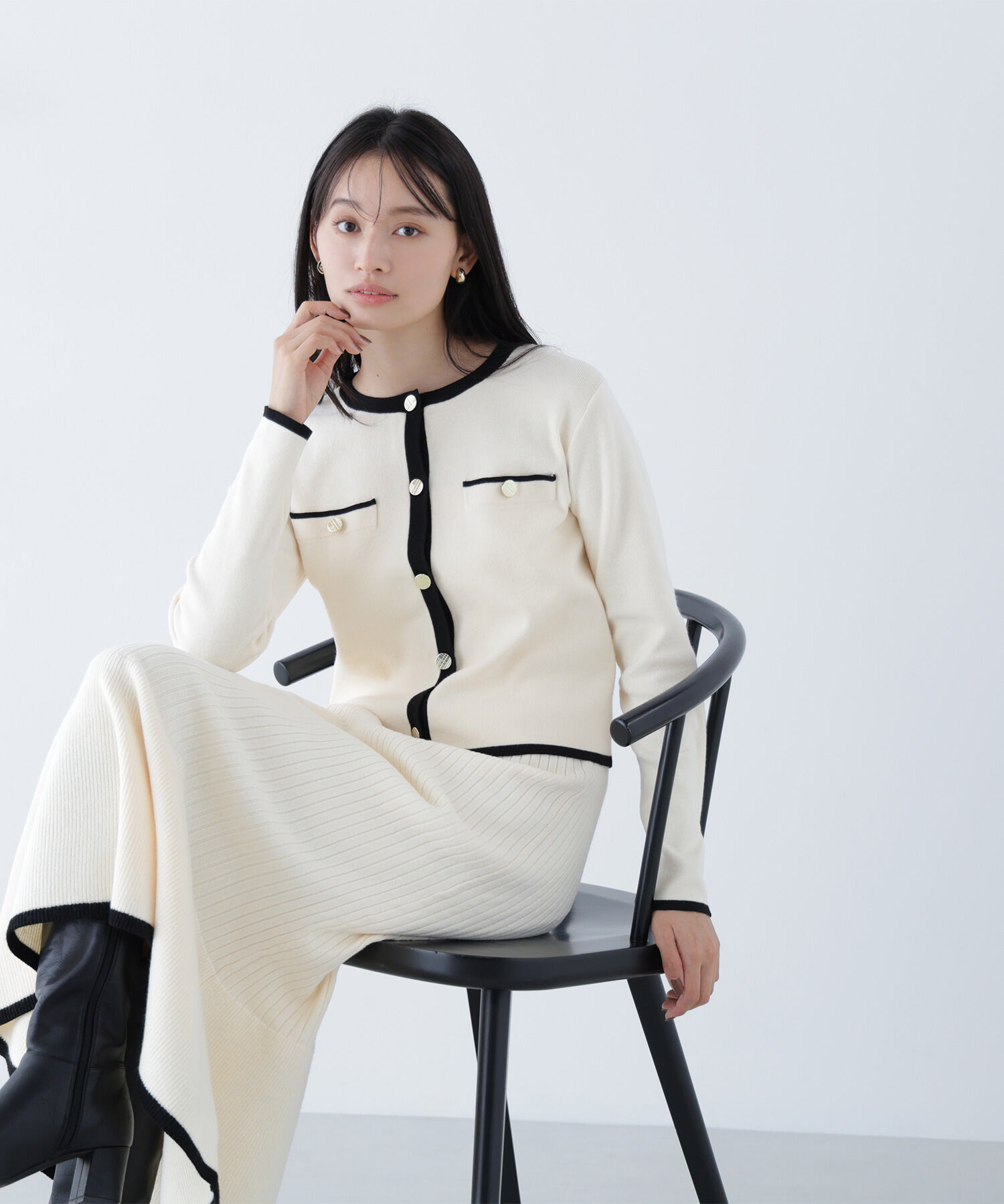  「バイカラーニットジャケット＆スカート」|ワンピース|オフ&times;クロ2