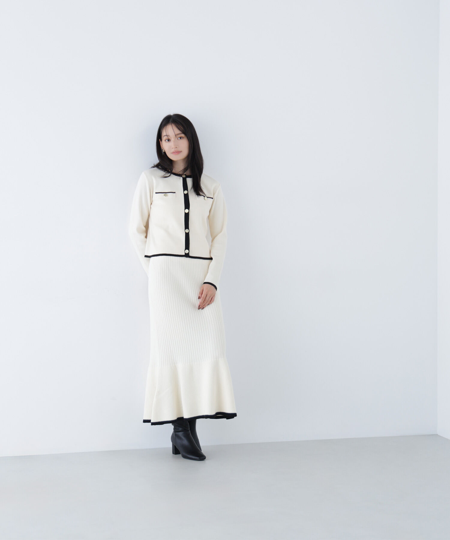  「バイカラーニットジャケット＆スカート」|ワンピース|