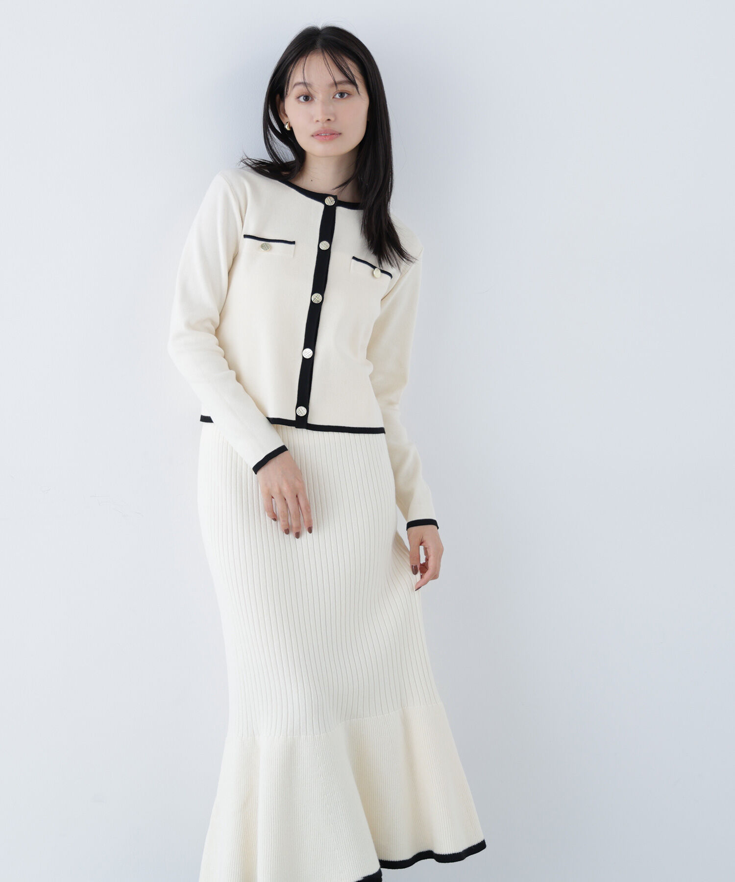  「バイカラーニットジャケット＆スカート」|ワンピース|