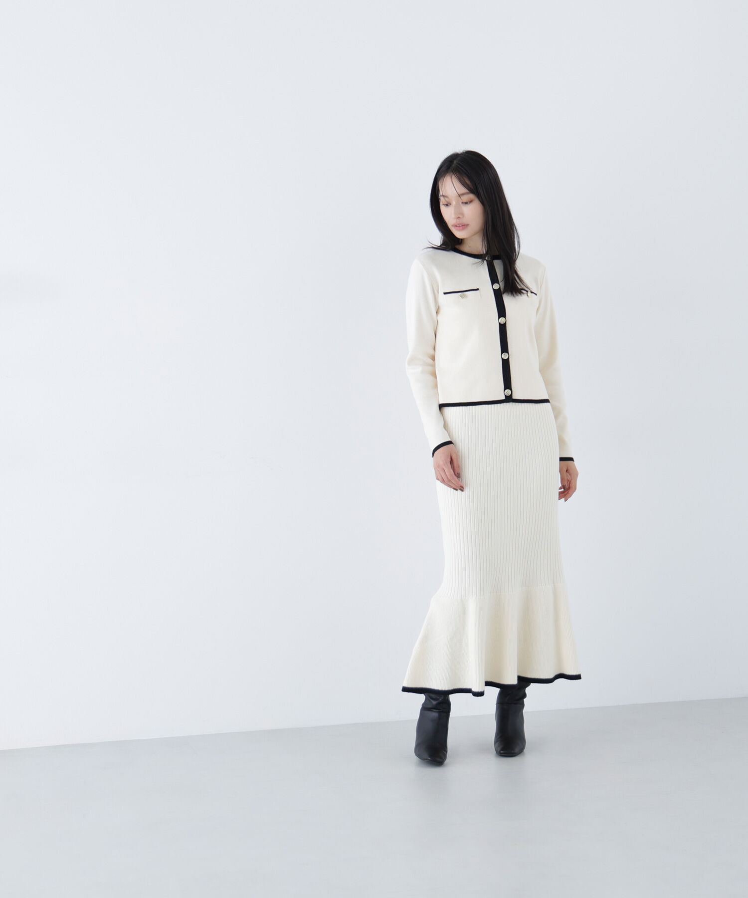  「バイカラーニットジャケット＆スカート」|ワンピース|