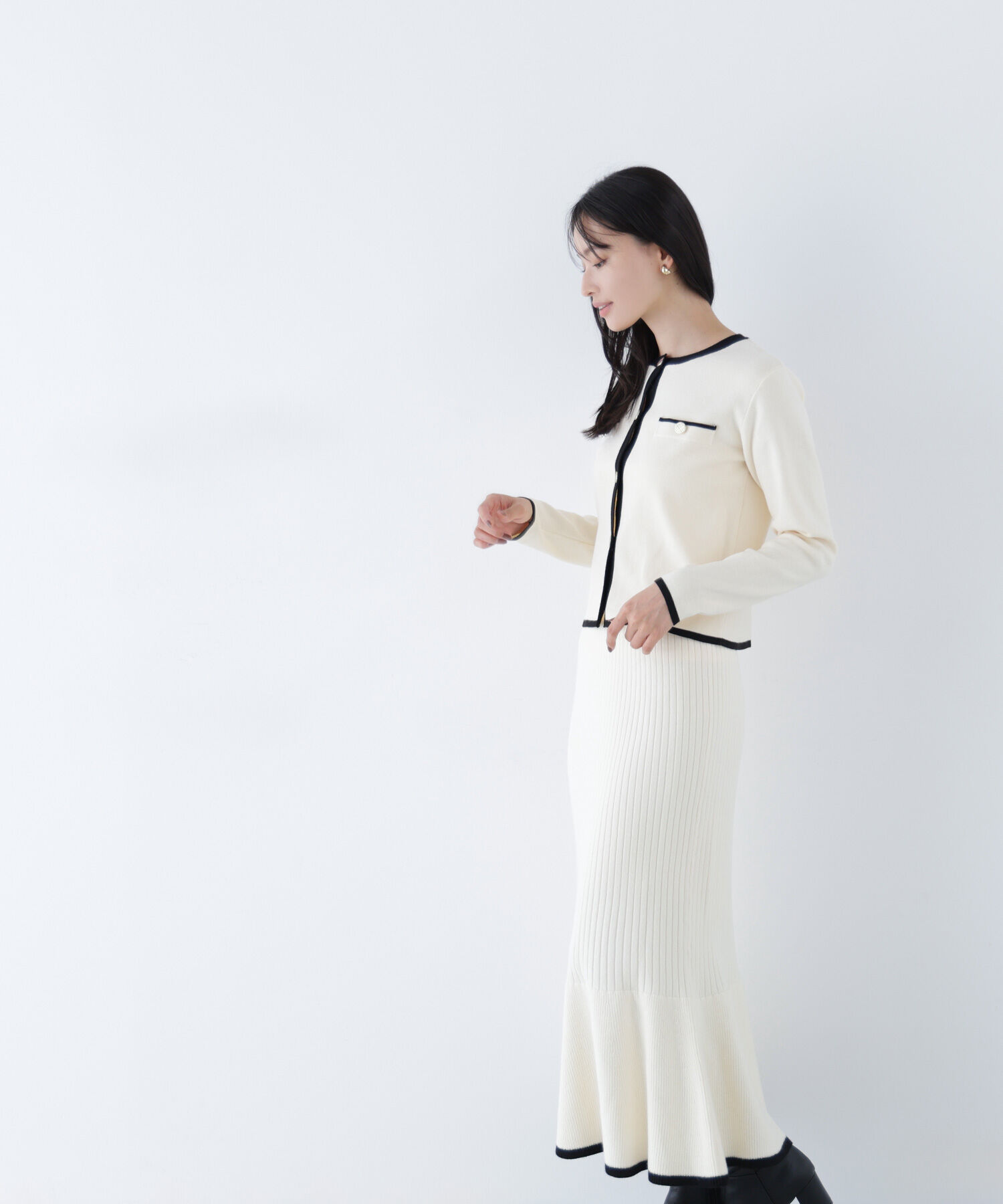  「バイカラーニットジャケット＆スカート」|ワンピース|