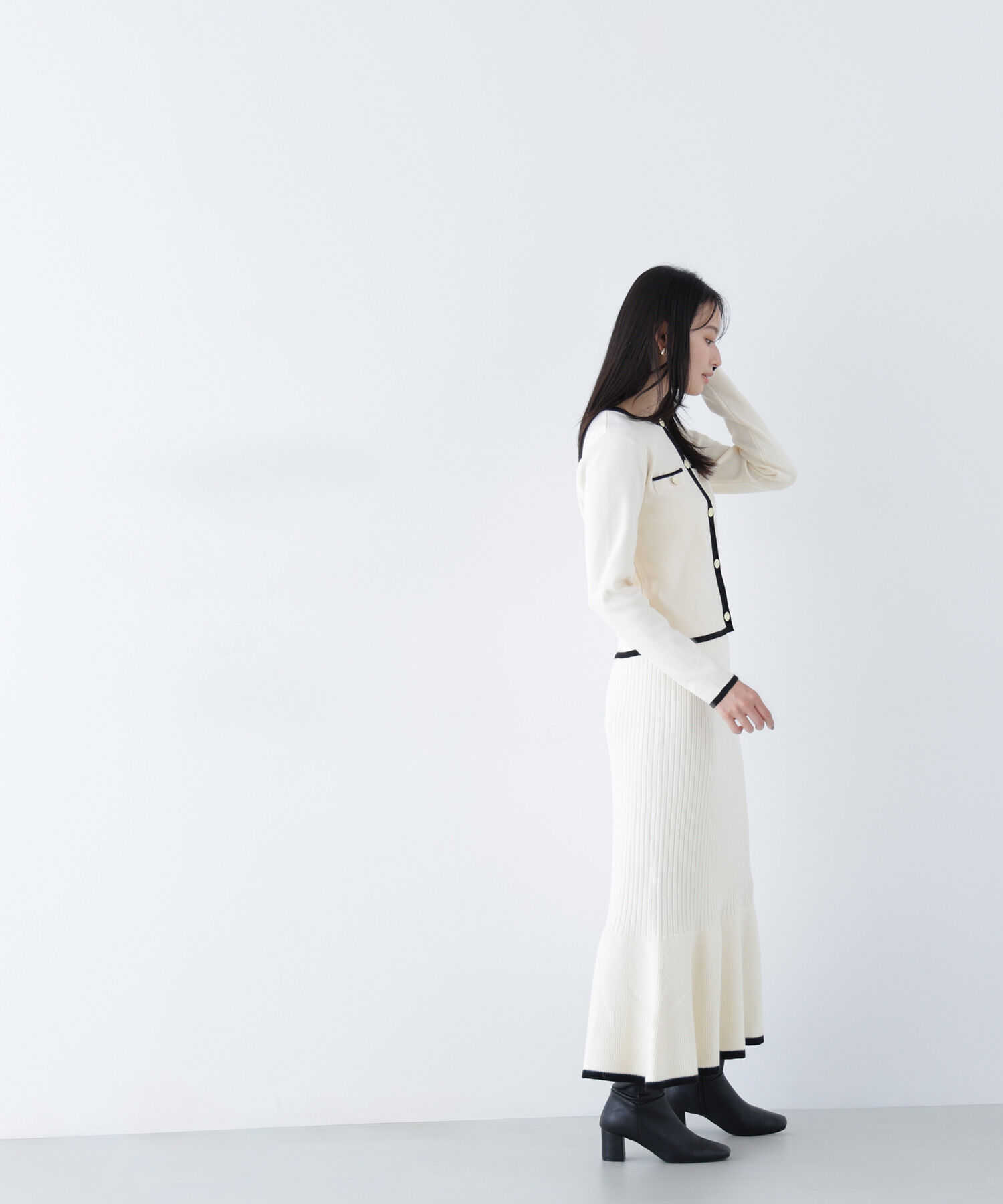  「バイカラーニットジャケット＆スカート」|ワンピース|