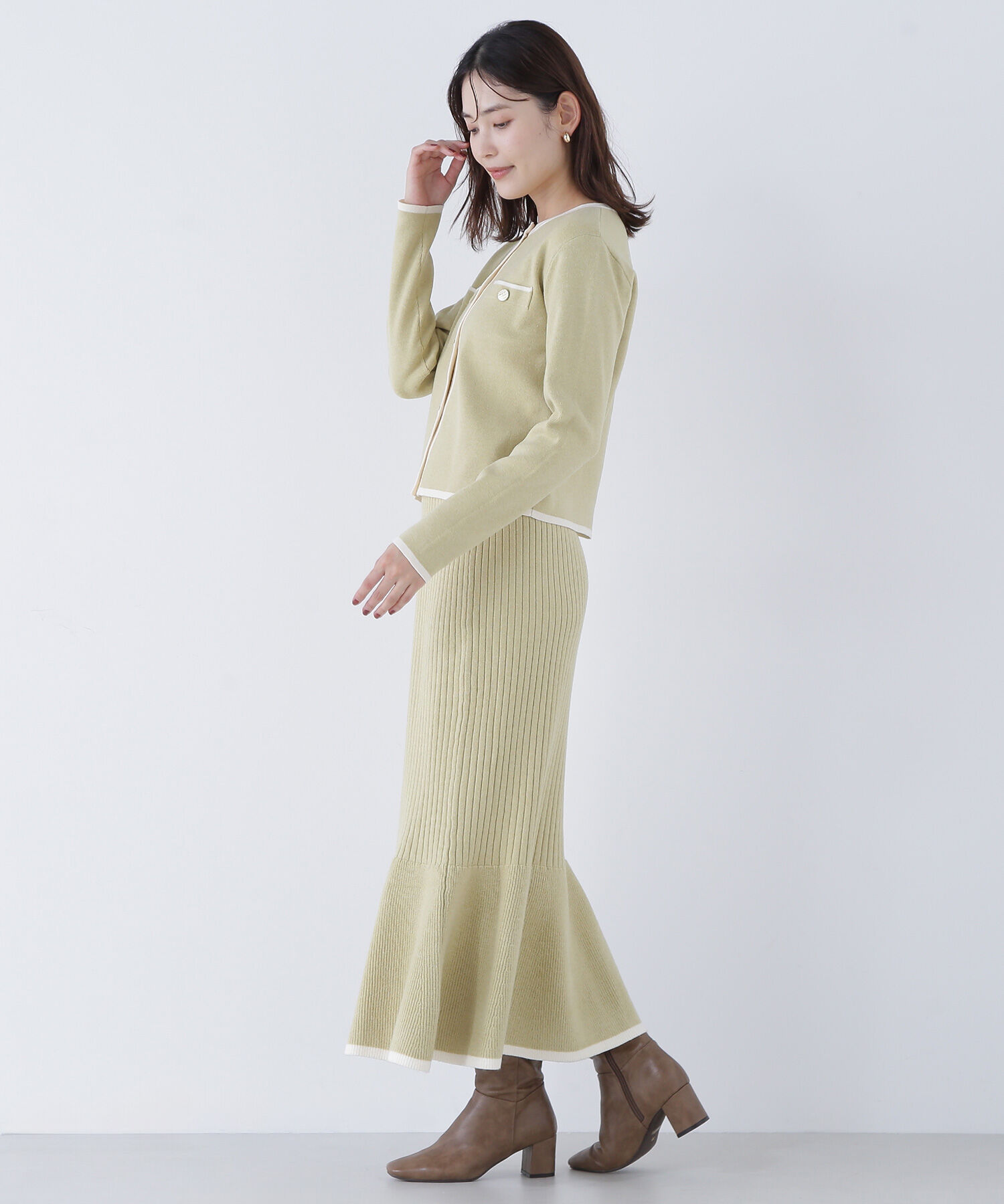  「バイカラーニットジャケット＆スカート」|ワンピース|