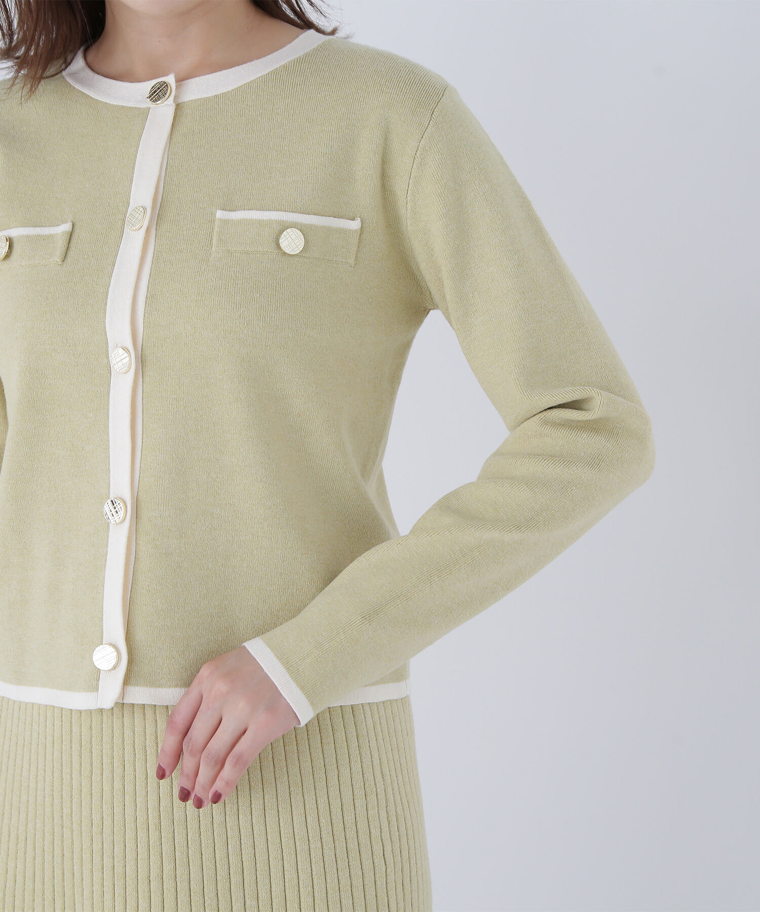  「バイカラーニットジャケット＆スカート」|ワンピース|