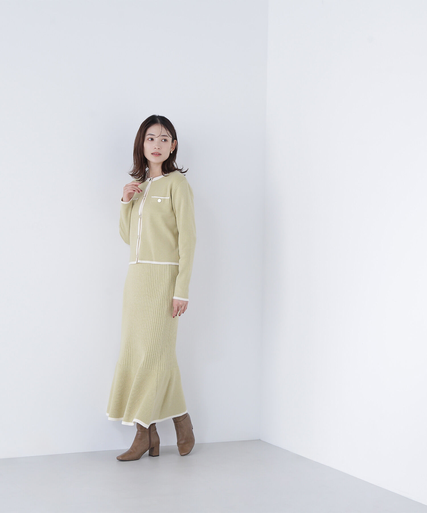  「バイカラーニットジャケット＆スカート」|ワンピース|