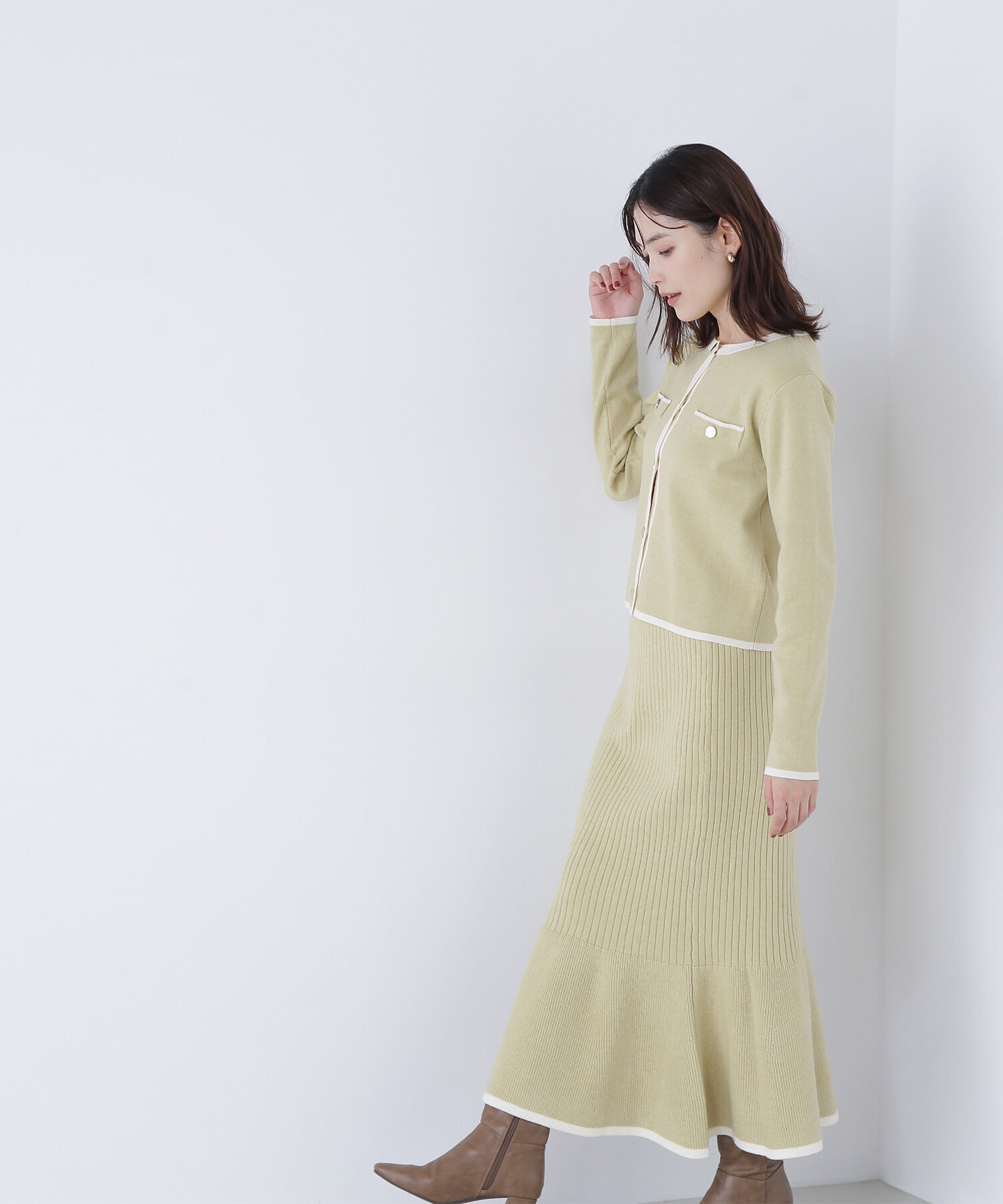  「バイカラーニットジャケット＆スカート」|ワンピース|