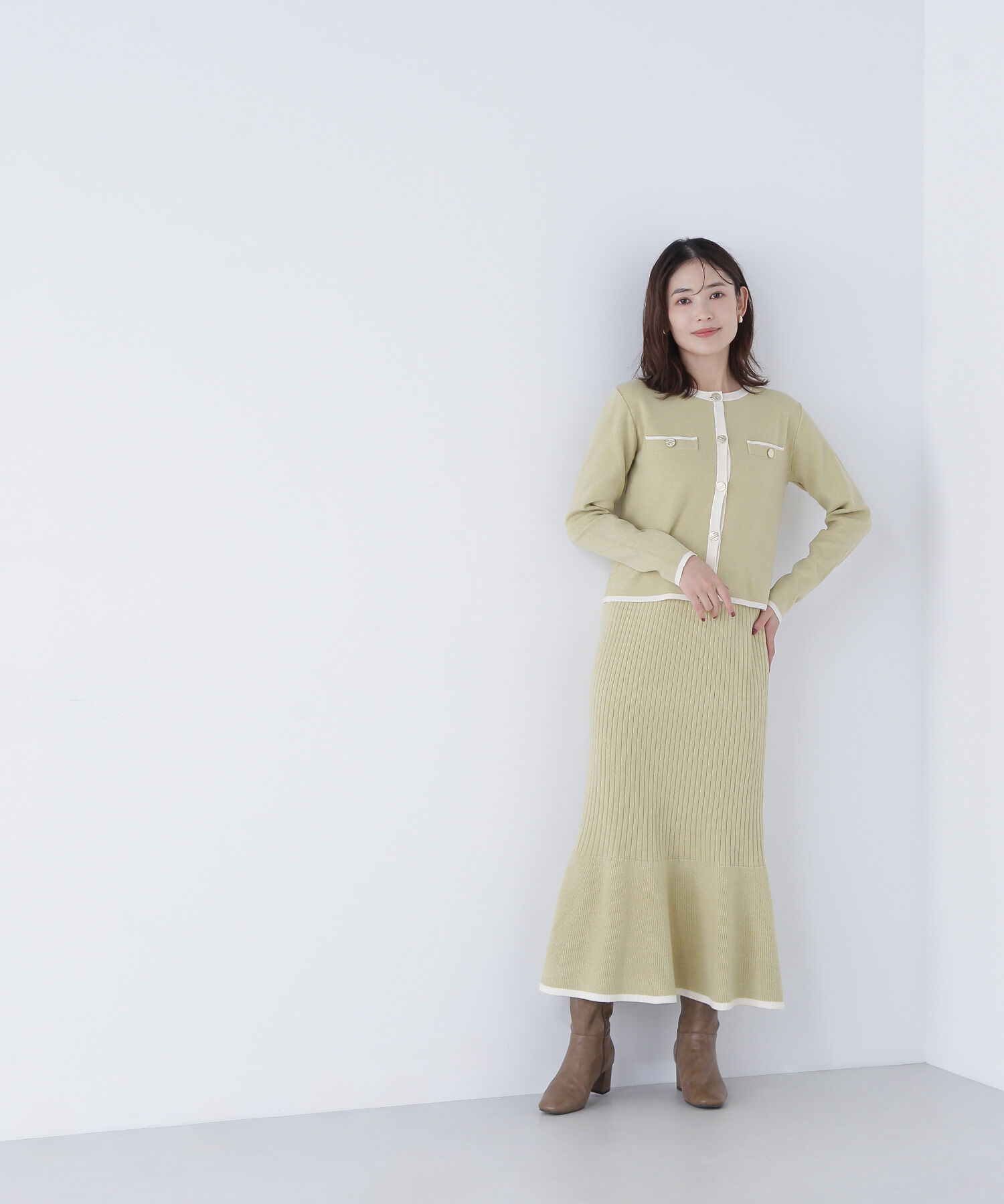  「バイカラーニットジャケット＆スカート」|ワンピース|