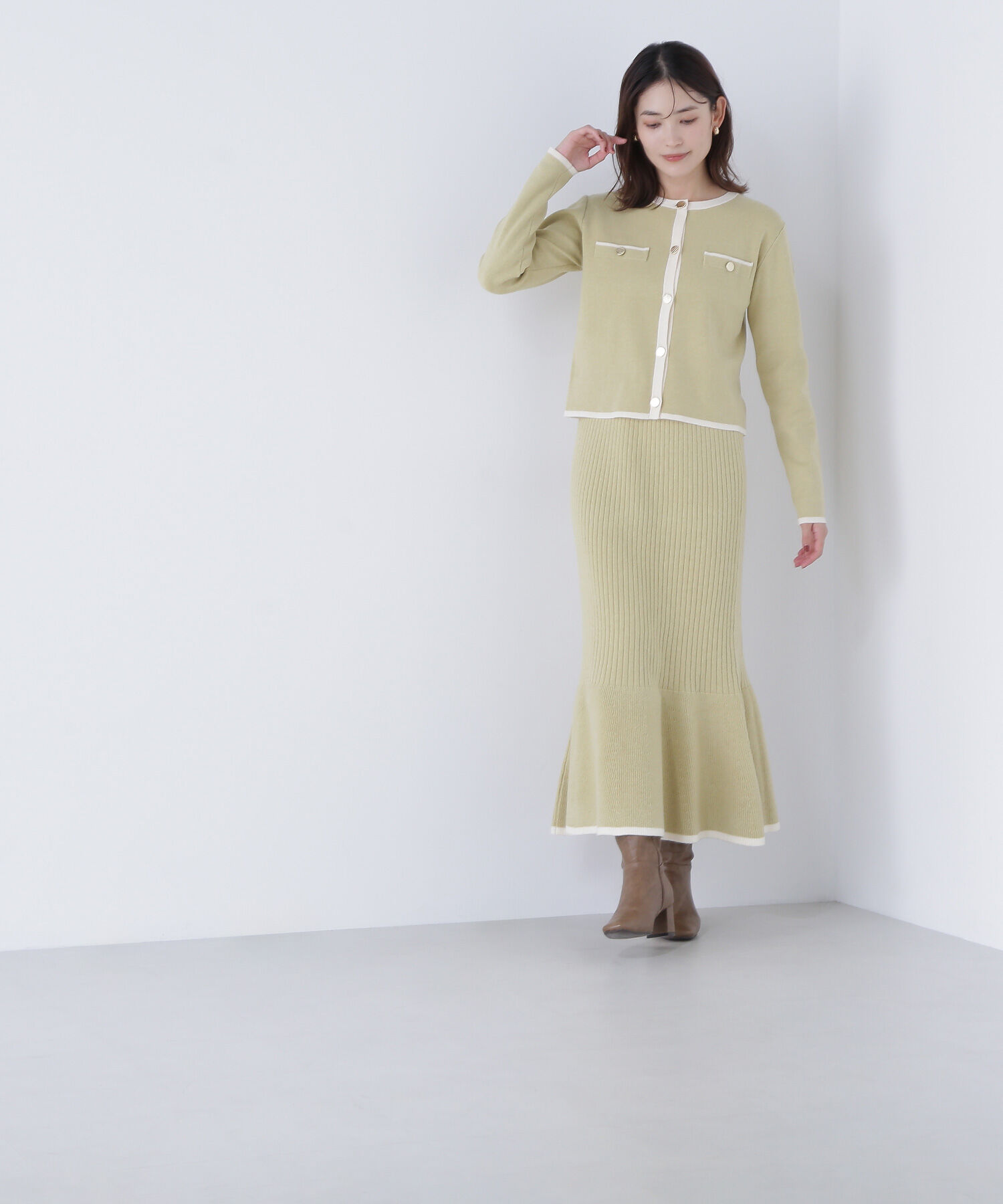  「バイカラーニットジャケット＆スカート」|ワンピース|