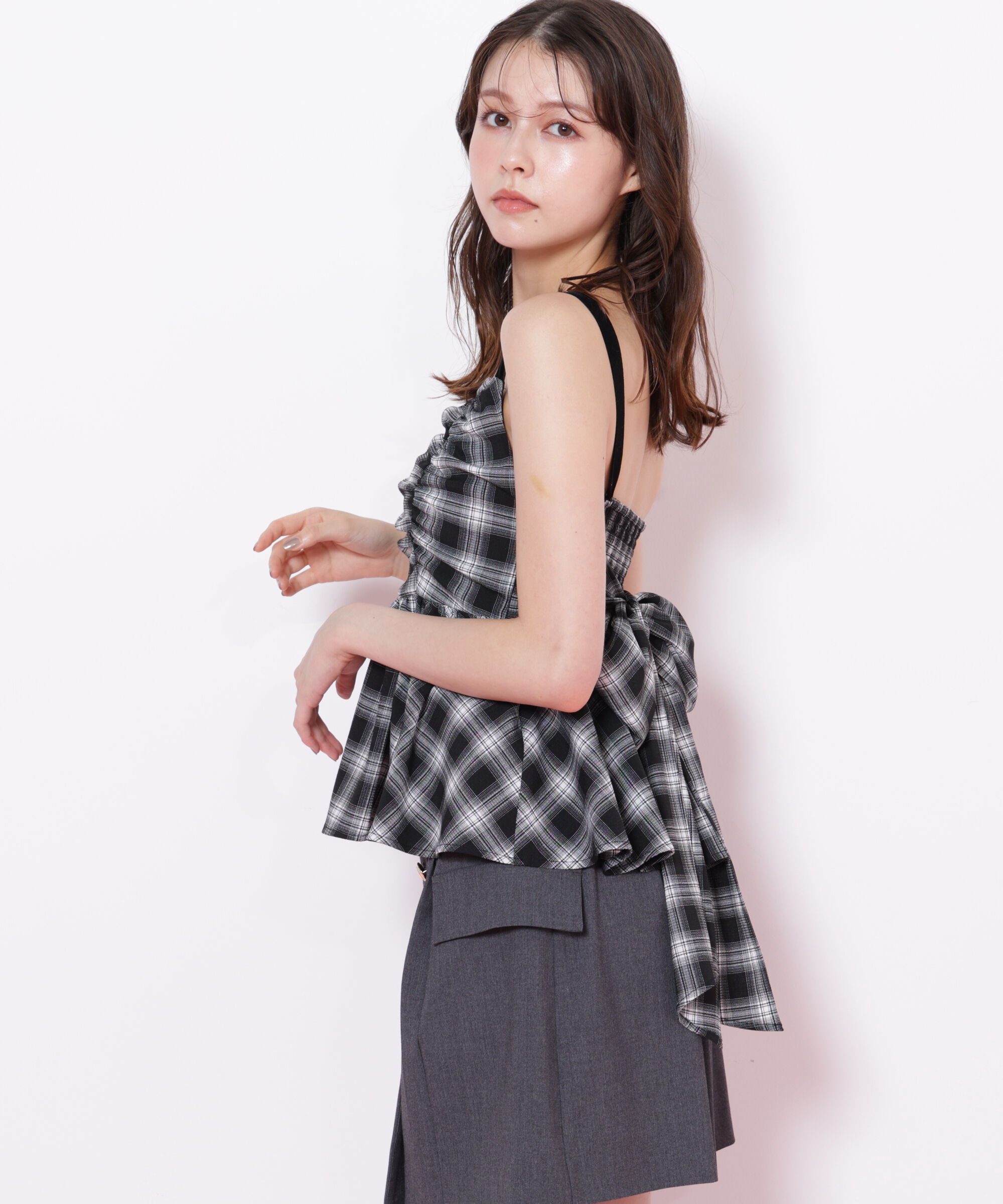  「オンブレーチェックシャーリングキャミ」|シャツ・ブラウス|