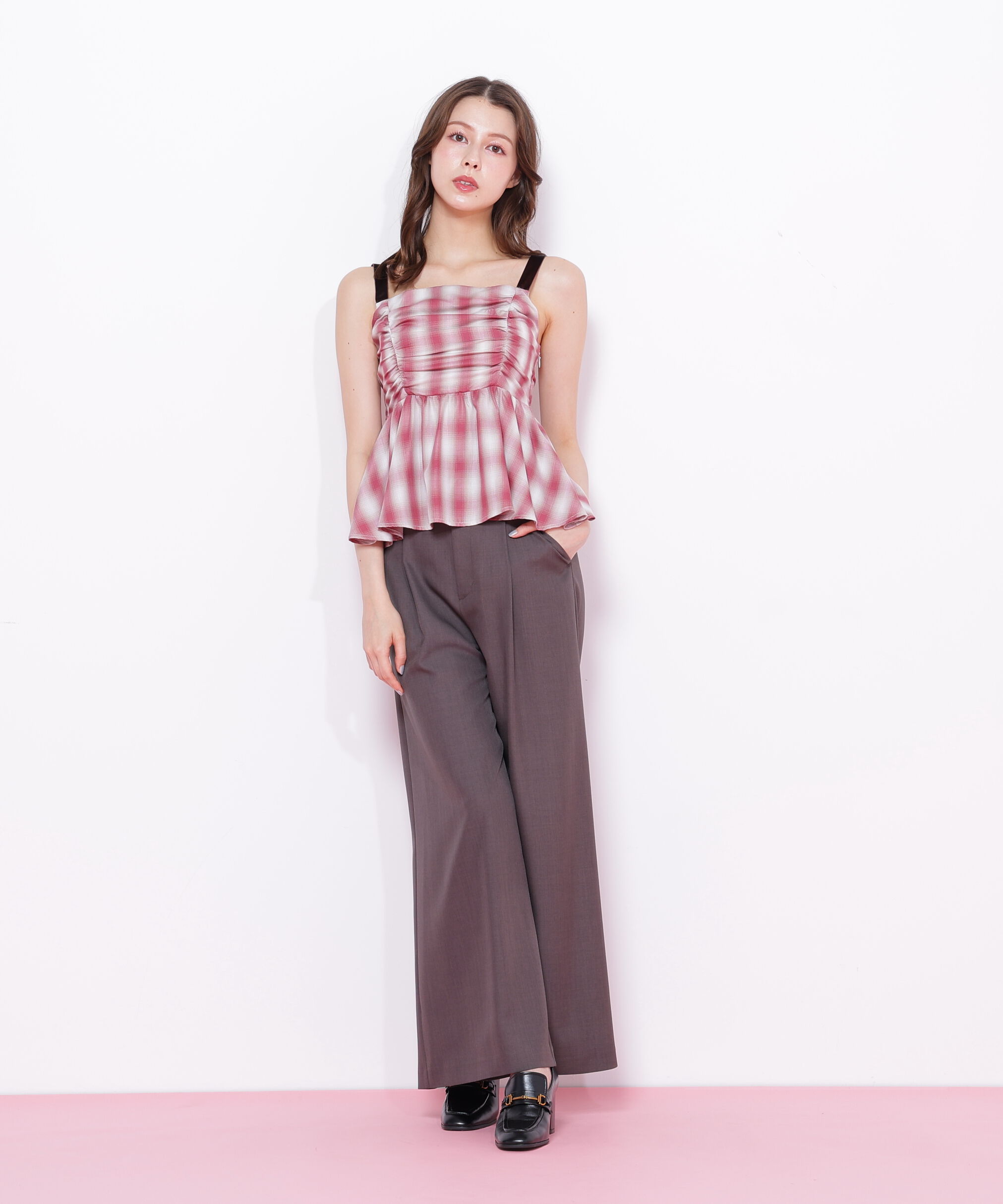  「オンブレーチェックシャーリングキャミ」|シャツ・ブラウス|