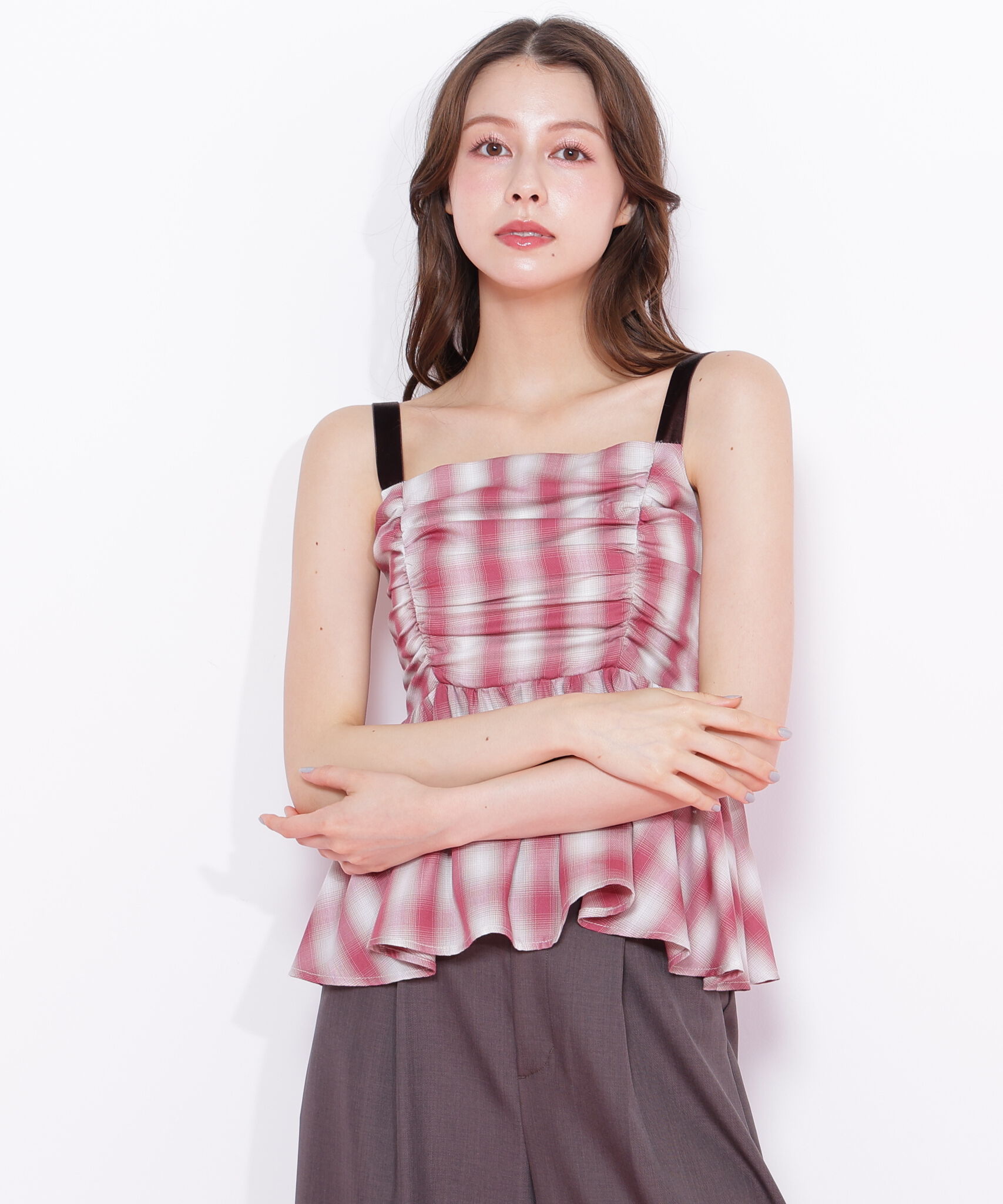  「オンブレーチェックシャーリングキャミ」|シャツ・ブラウス|