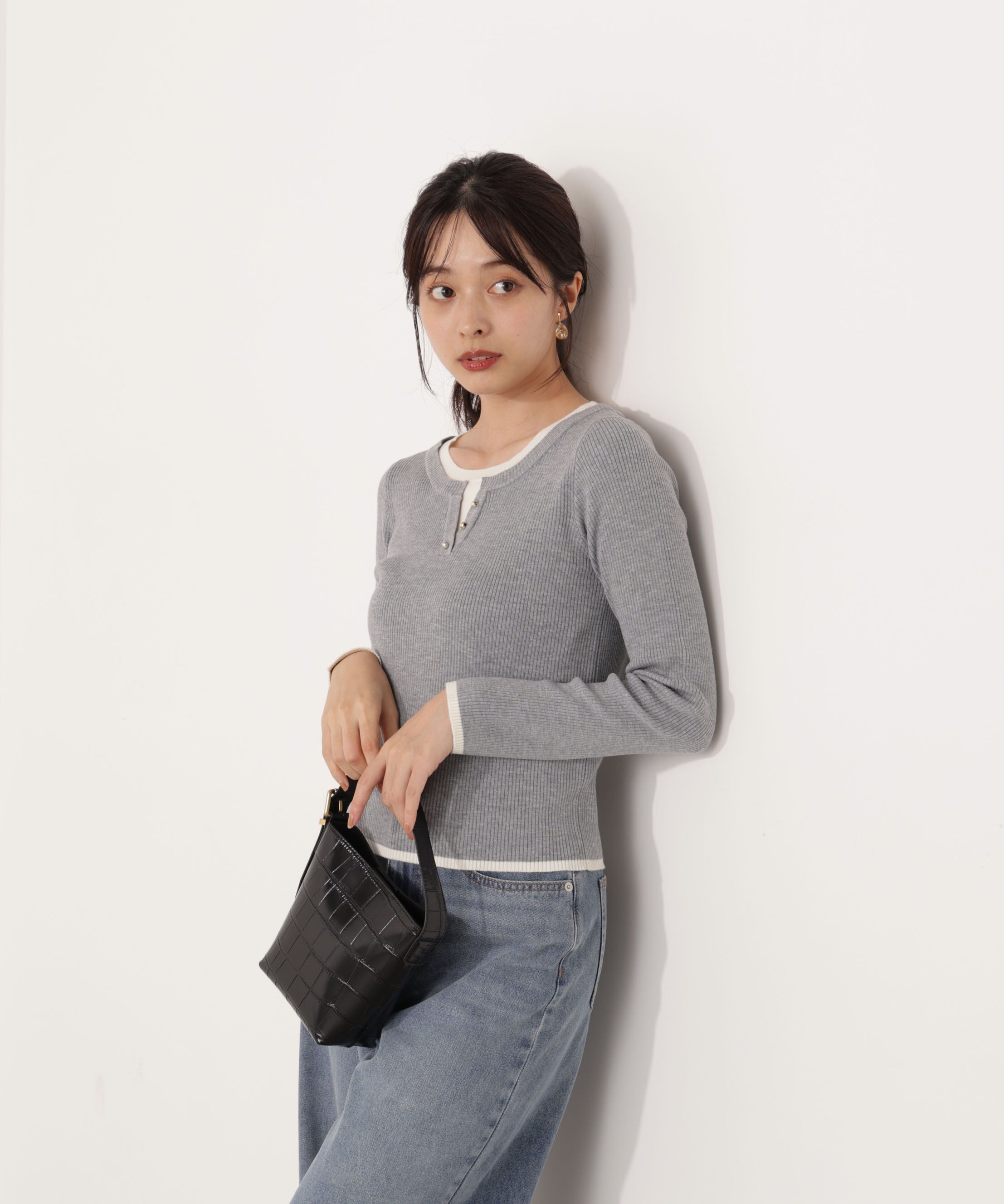PROPORTION BODY DRESSING「＜ウォッシャブル＞レイヤード風ヘンリーネックニット 25AW」|ニット・セーター|