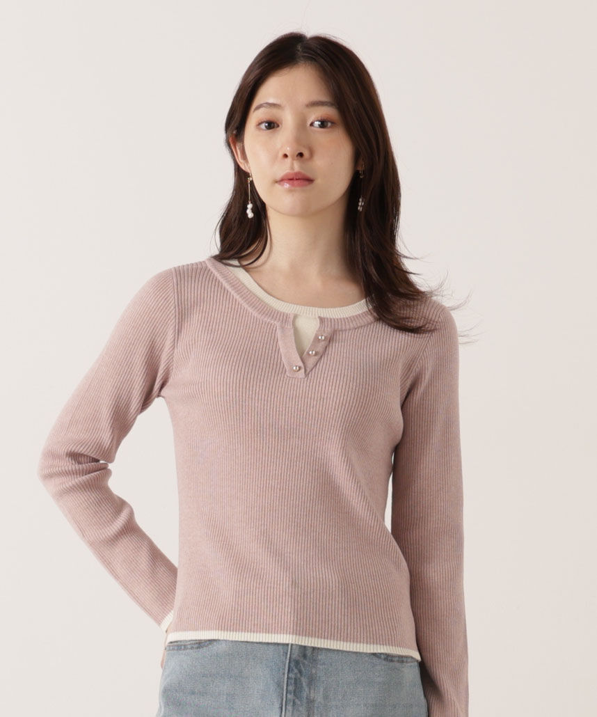 PROPORTION BODY DRESSING「＜ウォッシャブル＞レイヤード風ヘンリーネックニット 25AW」|ニット・セーター|