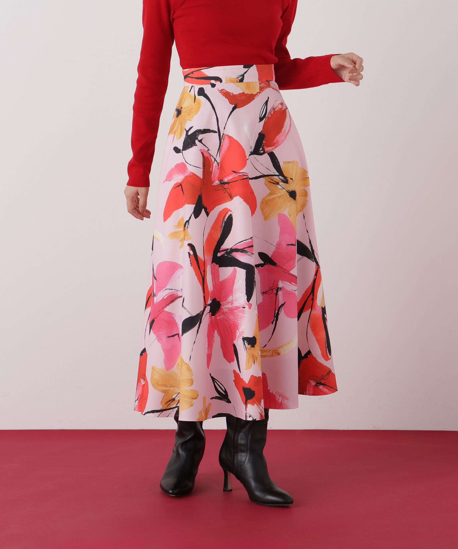  「◆フラワープリントタフタフレアースカート」|スカート|