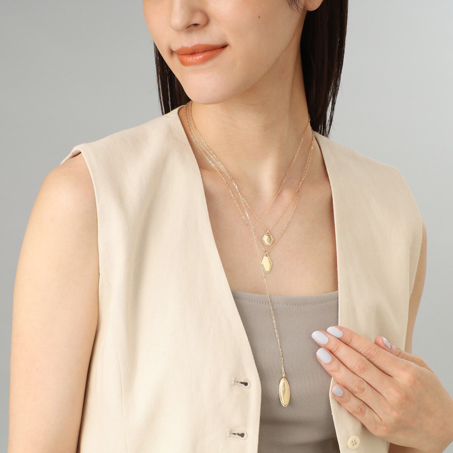 COCOSHNIK「K10ラップフレーム オーバルカットY字 ネックレス」|ネックレス|