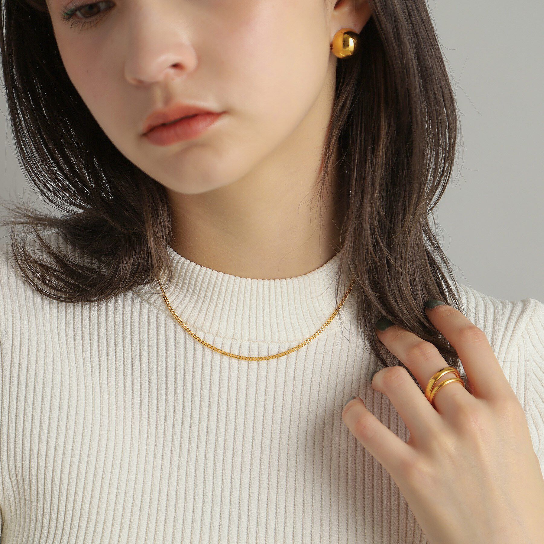 COCOSHNIK ONKITSCH「シルバー デザインチェーン カーブネックレス GP」|ネックレス|