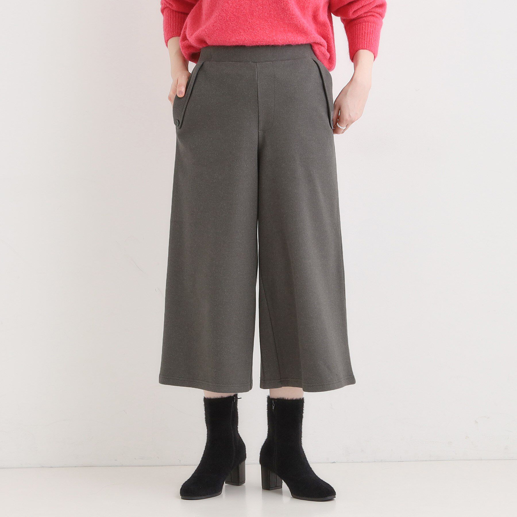 SHOO･LA･RUE「【洗濯機可】美脚見え あったか圧縮ニット ガウチョパンツ」|その他|