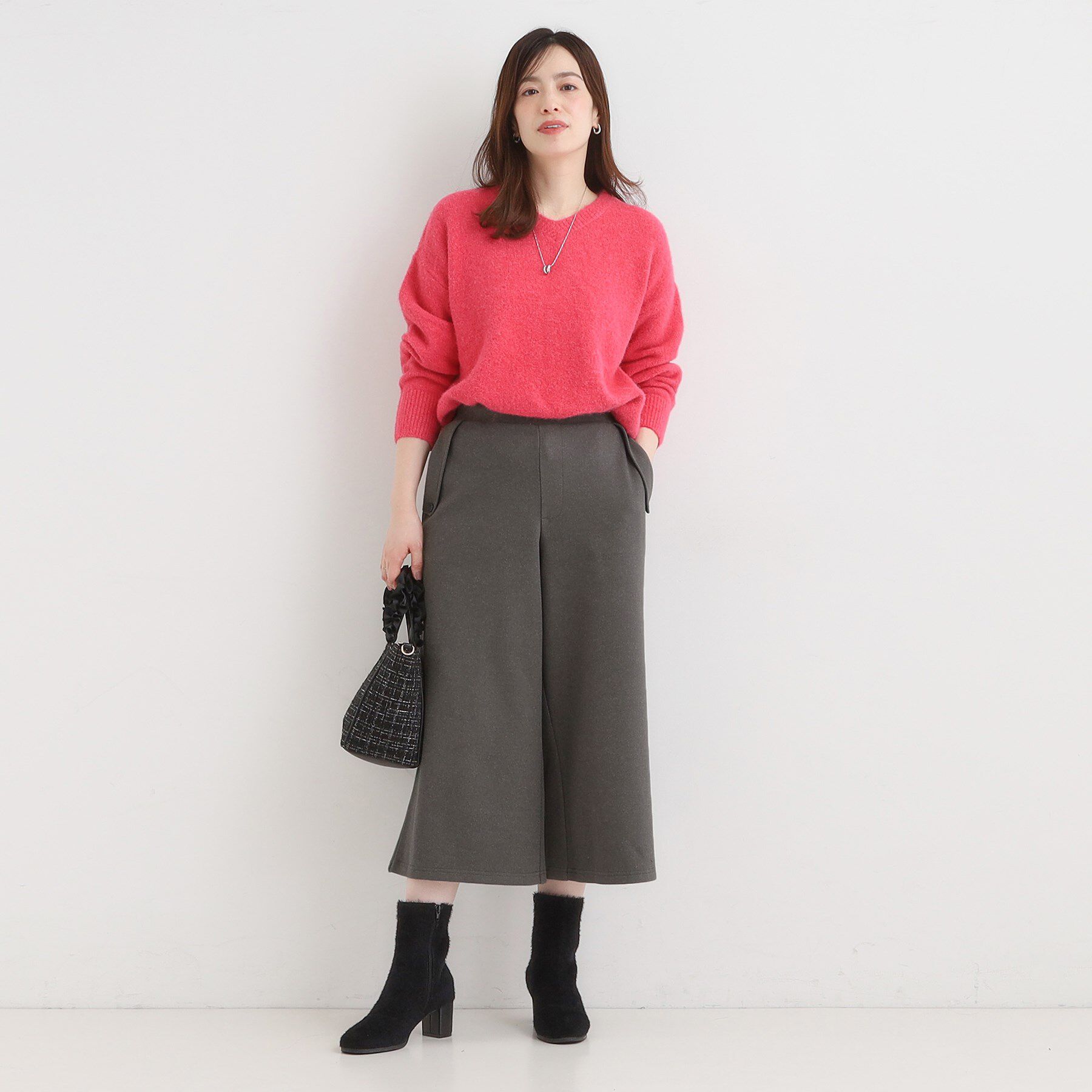 SHOO･LA･RUE「【洗濯機可】美脚見え あったか圧縮ニット ガウチョパンツ」|その他|