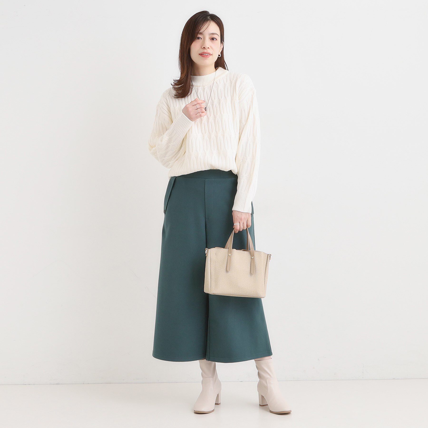 SHOO･LA･RUE「【洗濯機可】美脚見え あったか圧縮ニット ガウチョパンツ」|その他|