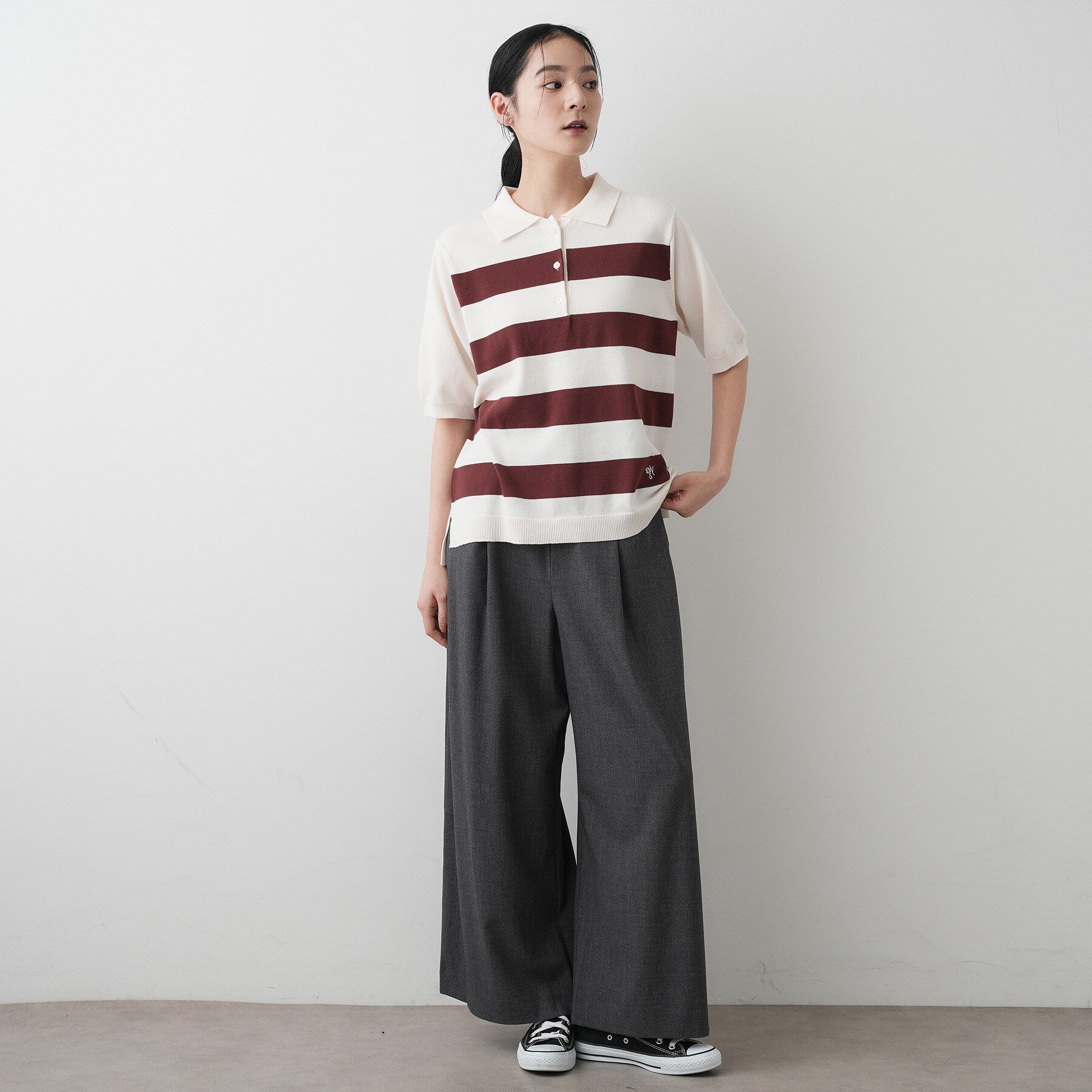 Dessin「【ユニセックス/洗える】ボーダーニットポロシャツ」|ニット・セーター|