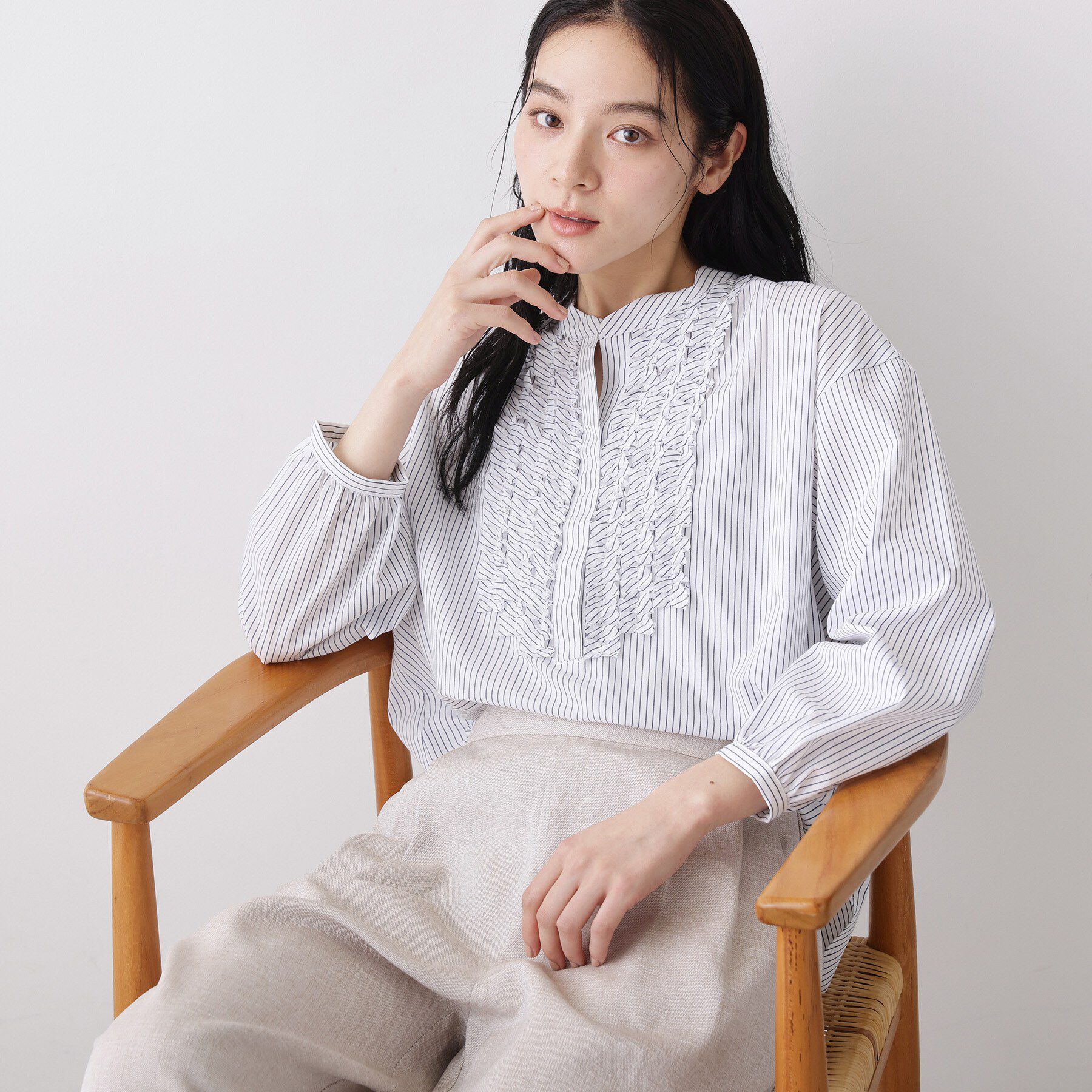 Dessin「【着映え/洗える】フロントフリルブラウス」|シャツ・ブラウス|