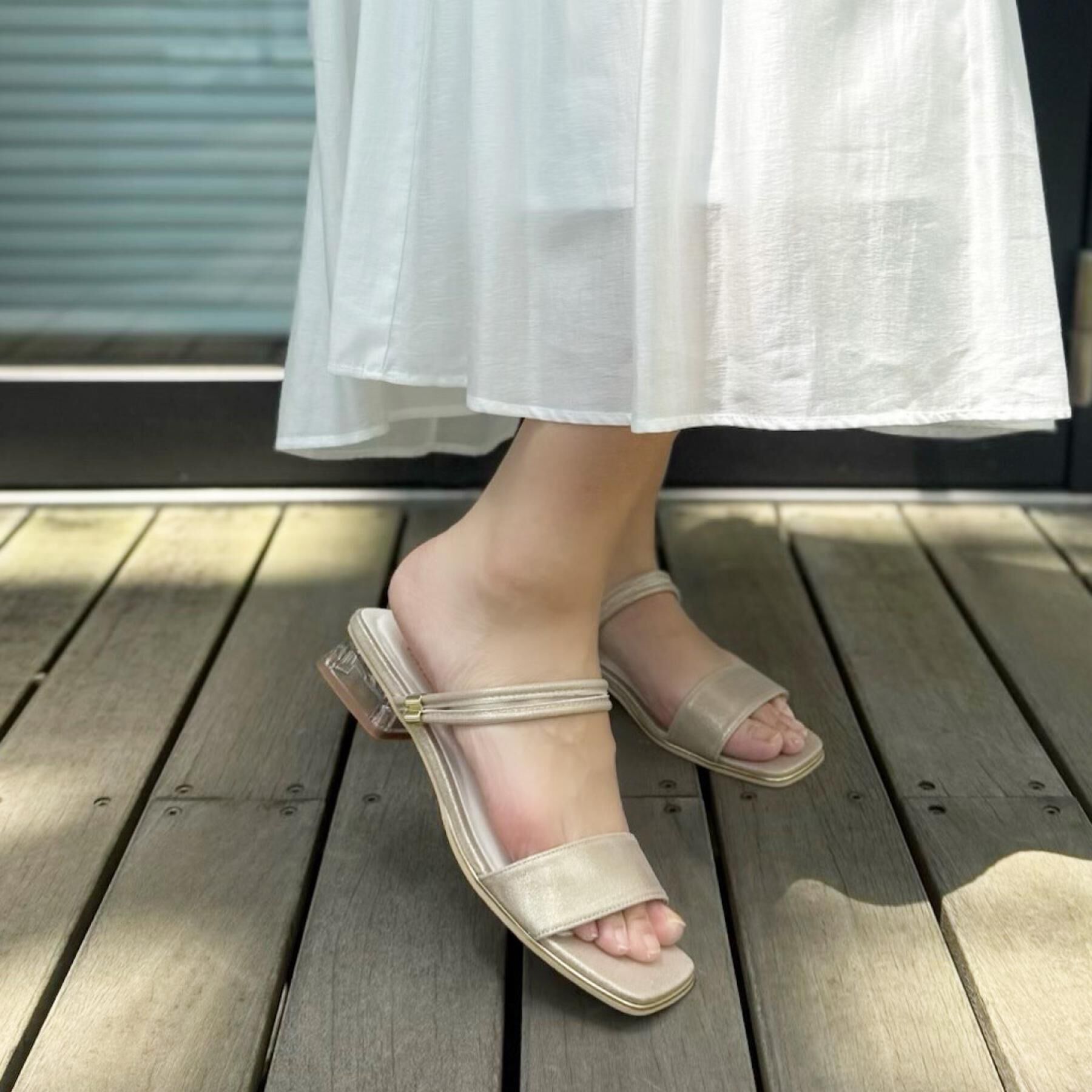 ESPERANZA「スクエアトゥクリアローヒールサンダル」|サンダル|