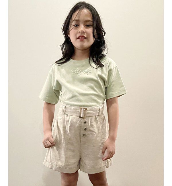 ikka kids「パールビジューロゴ前後差T」|Tシャツ・カットソー|