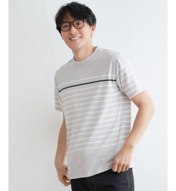 ikka「ボルテックスDRYボーダーTシャツ」|Tシャツ・カットソー|グレイ