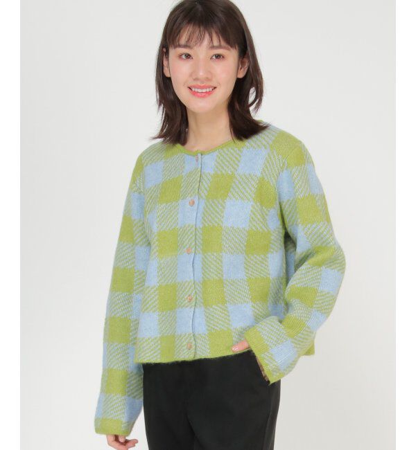 Lbc with Life「配色クルーショート丈カーディガン」|カーディガン|グリーン1