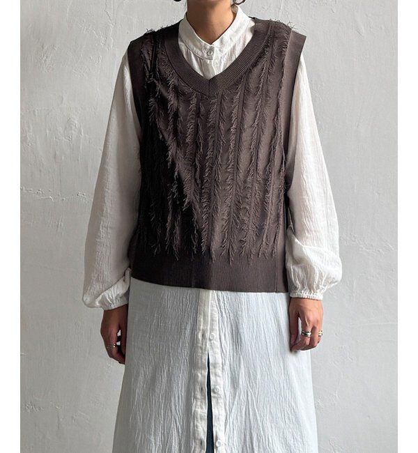 Lbc with Life「フリンジシアーサイドリボンベスト」|ニット・セーター|